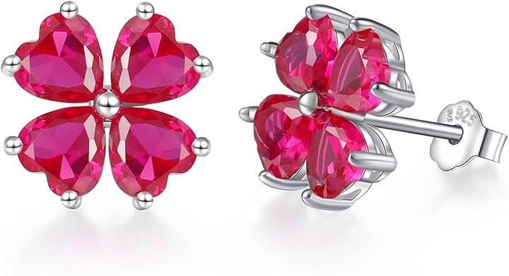 金属アレルギー対応 女性 ピアス 誕生日 四つ葉のクローバー 誕生石 925 スターリングシルバー 7月 ルビー( 7月 誕生石 ルビー)