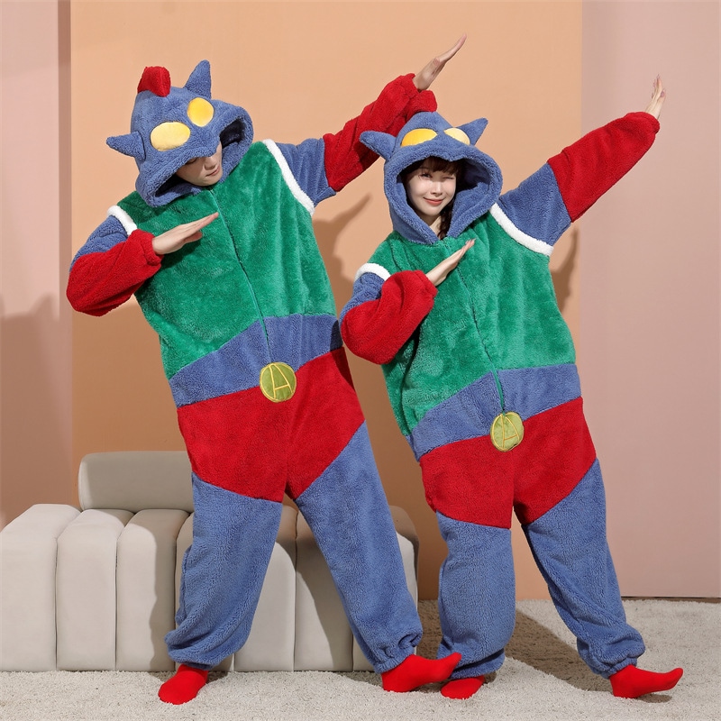 漫画のウルトラマンワンピースカップルパジャマ男性と女性用秋と冬の厚みのあるコーラルベルベットプラスサイズの豪華なホーム服