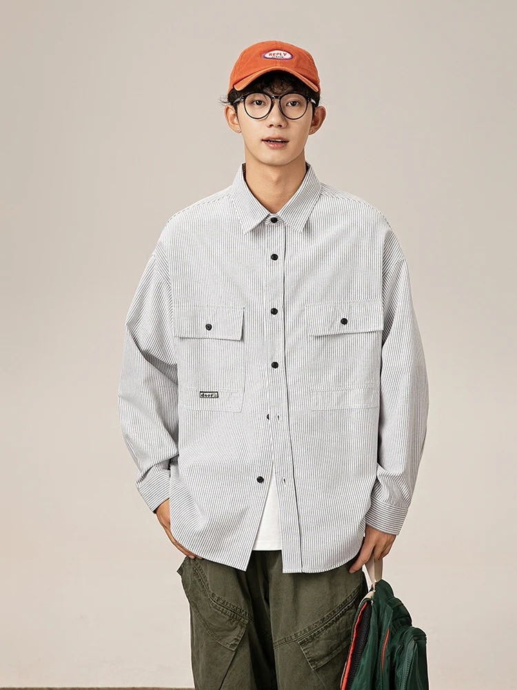 韓国 ブラウス メンズ 長袖 春と秋の新潮ストライプシャツメンズ長袖カジュアル衝突メンズシャツ メンズファッション オフィス シャツ