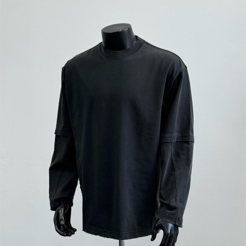 秋冬 コーデ メンズ 服 シンプル ファッション オシャレ 大人 かっこいい 大きいサイズ ストリート 紳士服 アメリカン ソリッドカラー ウォッシュ バック レター フェイク ツーピース 長袖 T