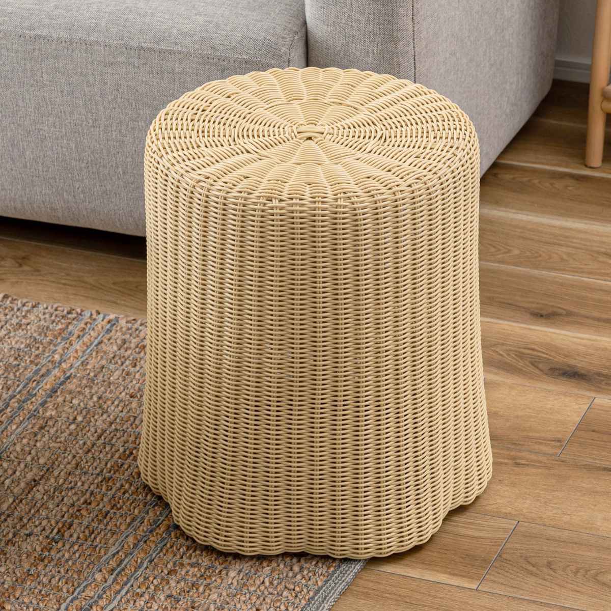 切り株風 スツール 座面高46cm ラタン調 人工ラタン イス 丸椅子 籐椅子 腰掛け 籐 軽量 コンパクト 来客用 玄関 ナイトテーブル サイドテーブル ゆったり 背もたれなし 完成品