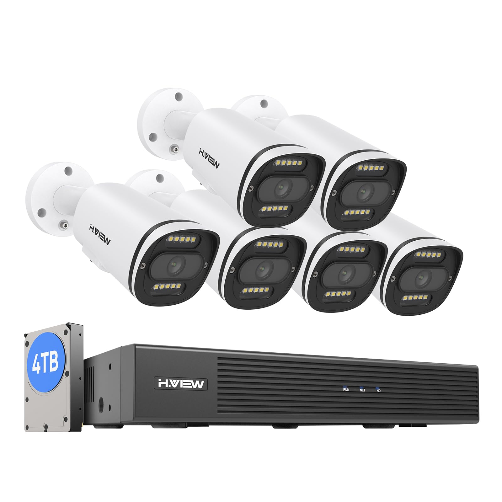 【4K画質・フルカラー撮影・双方向音声】H.View 防犯カメラ 4台セット 4K 800万画素 有線 カラー暗視 POE給電カメラ 8ch H.265 4Kレコーダー 8台まで増設可 音声録画 AI 66,619円