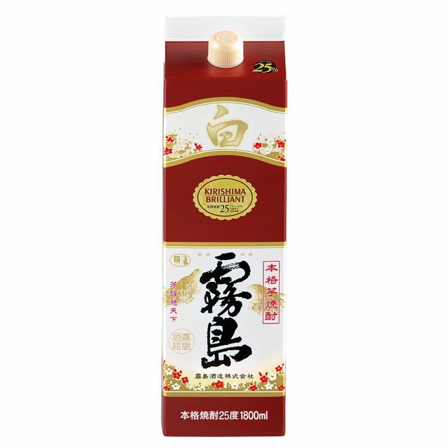 【送料無料】霧島酒造白霧島 芋 25度 チューパック 1800ml 1.8L6本/1ケース【北海道沖縄県東北四国九州地方は必ず送料が掛かります】