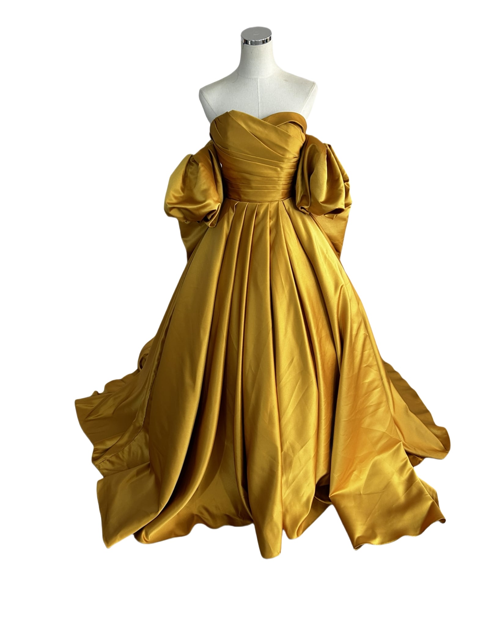 上品！カラードレス イエロー ベアトップ パフスリーブ 豪華なバックリボン 披露宴 40,950円