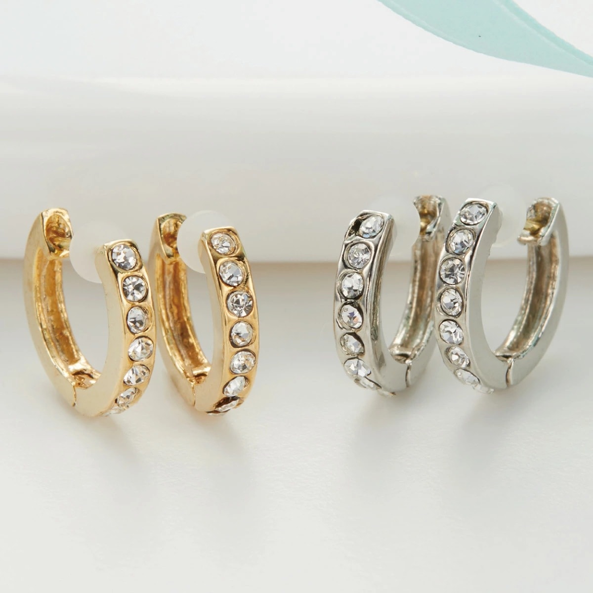 フープピアス レディース K18ポスト ニッケルフリー ラインストーン 10mm 小さい シンプル