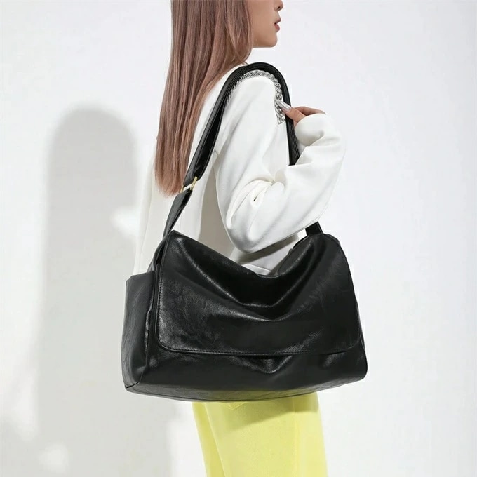 レトロPUレザー クロスボディバッグ大容量ショルダーバッグ無地トートバッグ(レディース)オフィスやビジネスカジュアルに最適オフィスビジネス仕事用