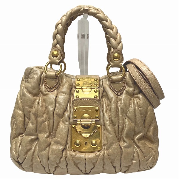 ミュウミュウ マテラッセ RN0473 2way ギャザーージュ ショルダーバッグ 【中古】