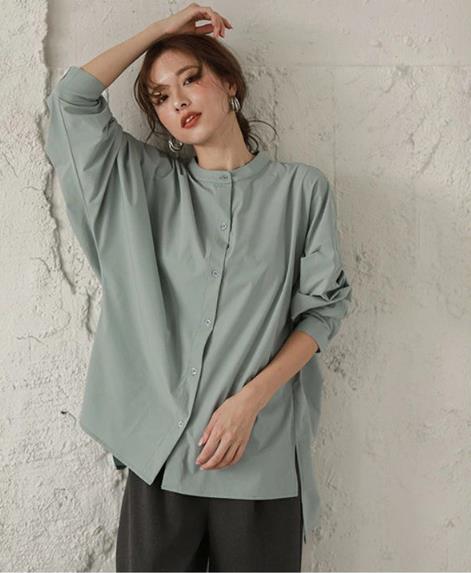 秋の女性の新しいバットスリーブルーズシャツ女性4カラースタンド-Upスプリットレディシャツ