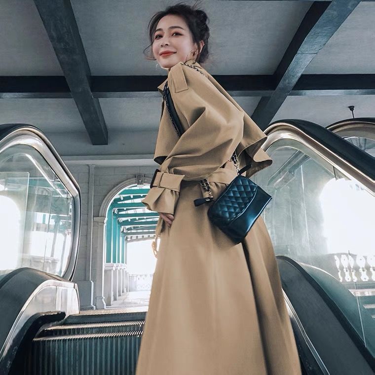 カーキトレンチコート女性のための 2025 春と秋の新しい韓国スタイルルーズ少し英国スタイルのミドル丈西良