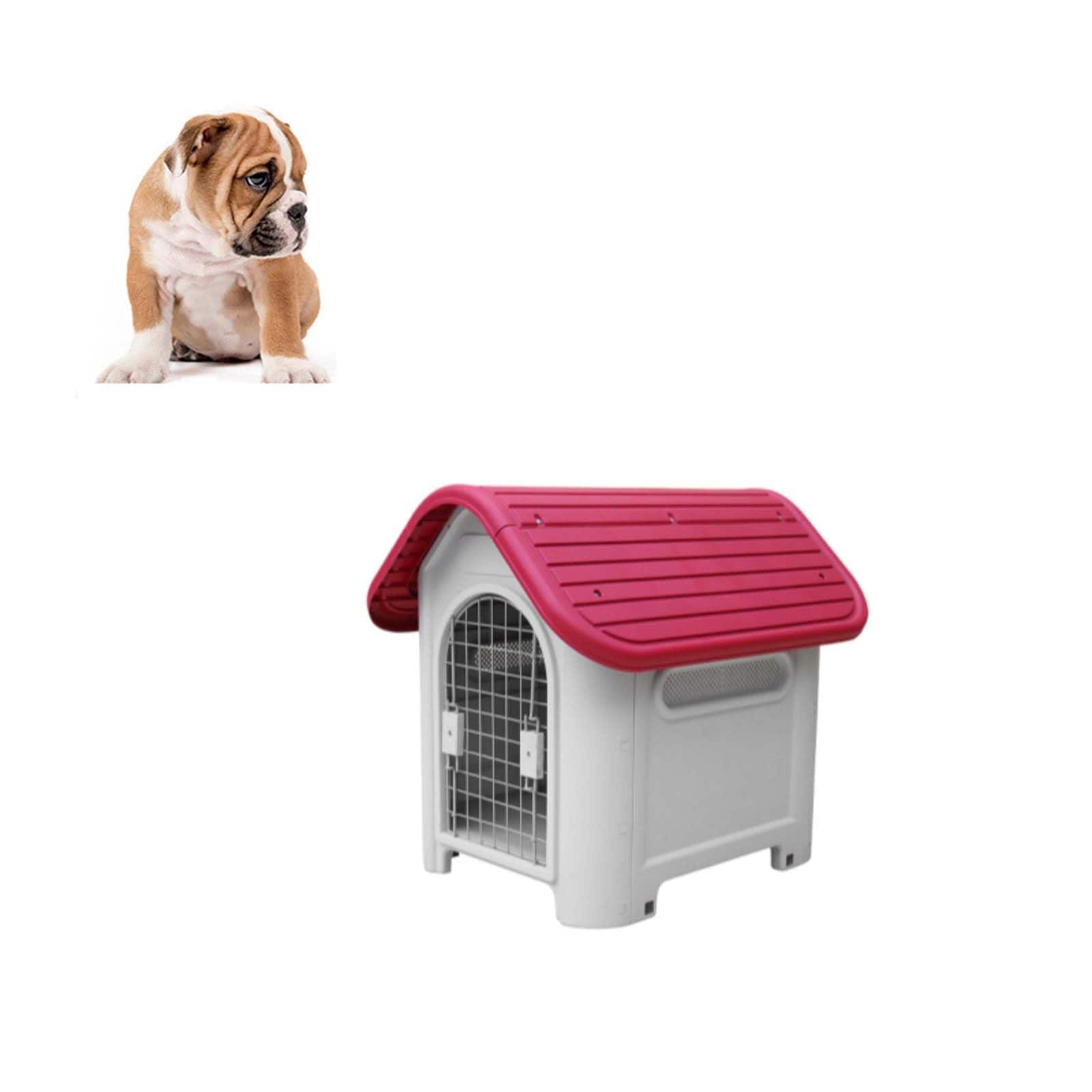 犬小屋 プラスチック製 選べるカラー 小型用 組立式 軽量 ドッグハウス 洗える サビない 喚起口付き 屋外 室内 (レッド 75*60*66cm)