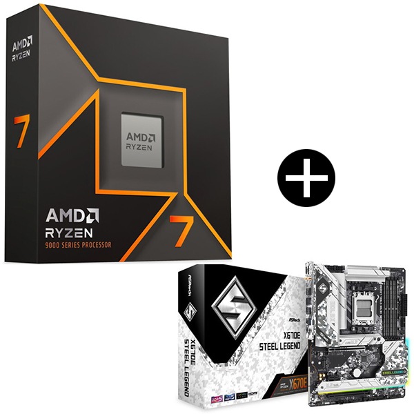 Ryzen 7 9700X W/O Cooler WOF (8C/16T 3.8GHz 65W) CPU + ASRock X670E Steel Legend マザーボード セット
