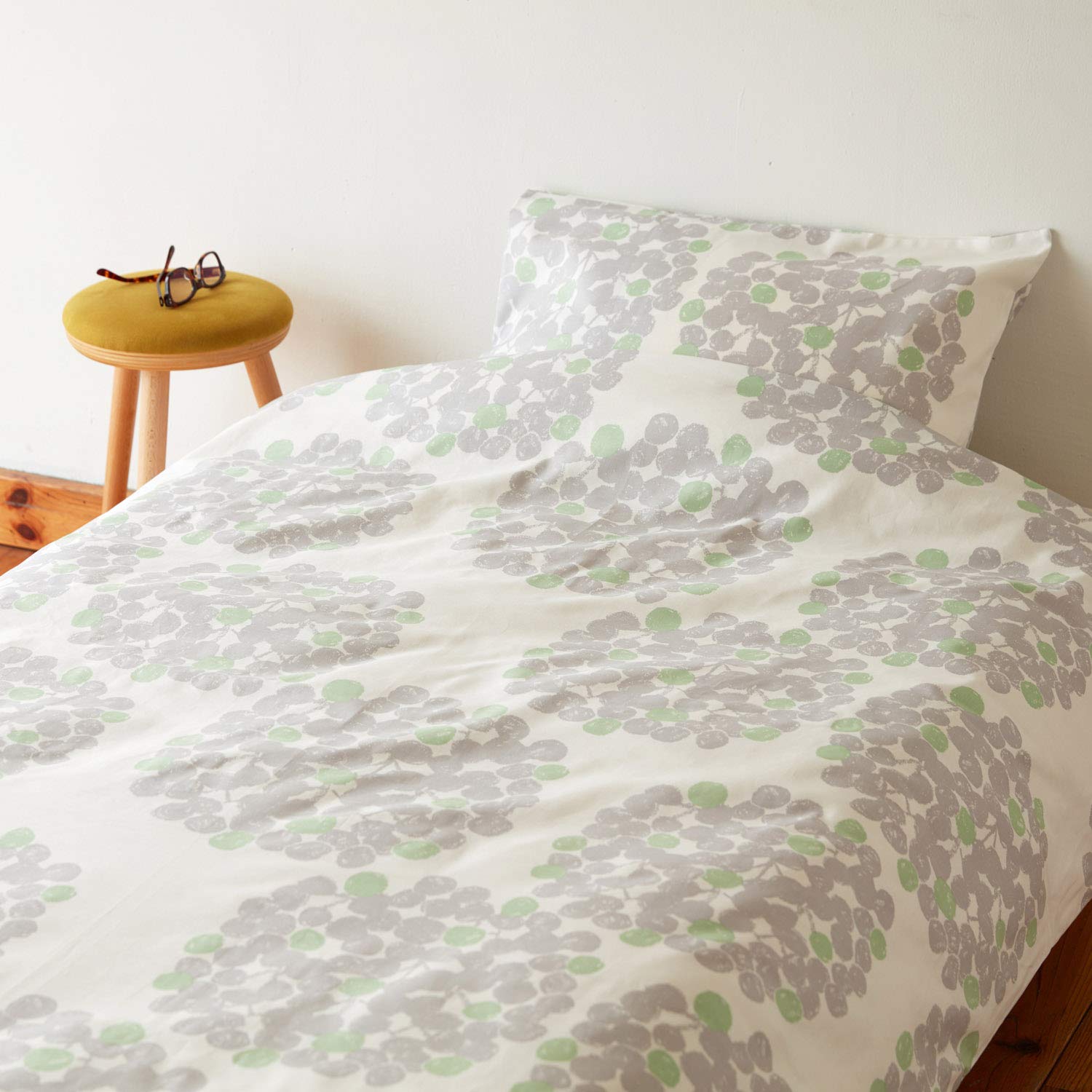 クォーターリポート (岡理恵子) 掛け布団カバー クィーン Float グレー 約W210×H210cm コンフォーターケース (ファスナー式) 綿麻 【日本製】