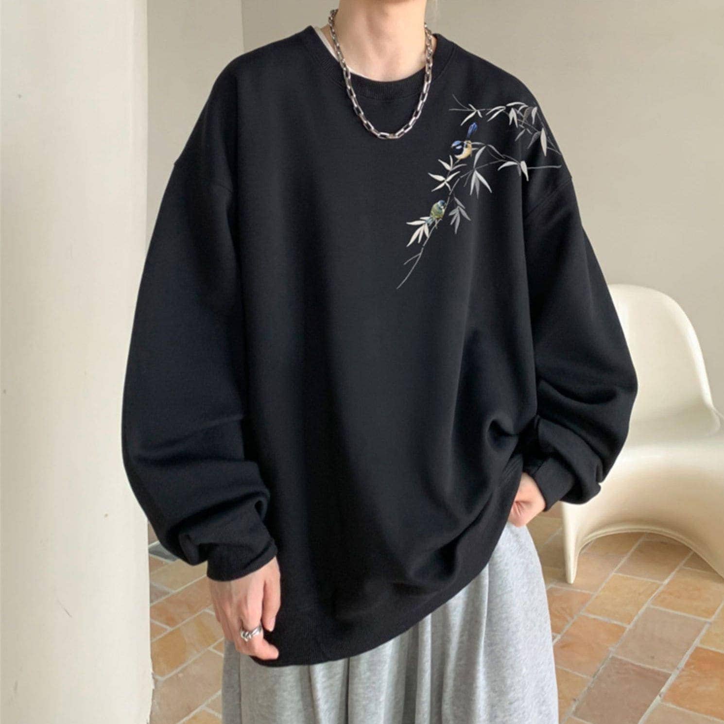 韓国ファッション プリントTシャツ 長袖 スウェット 丸ネックメンズトレーナー ゆったり プルオーバー