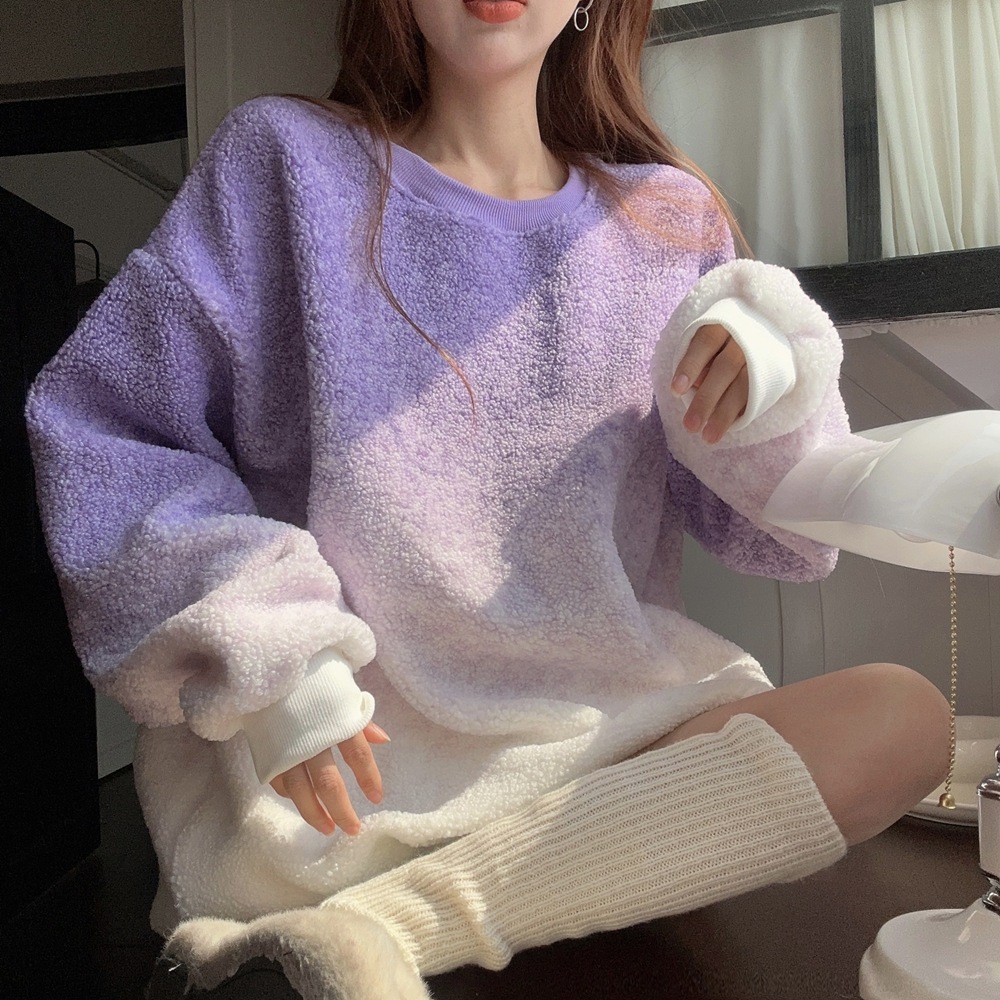 グラデーションボアニットセーター プルオーバー ニット セーター ボア トレーナー プードル ファー カジュアル トップス もこもこ レディース オルチャン 可愛い 秋冬 レディースニット 10代 2