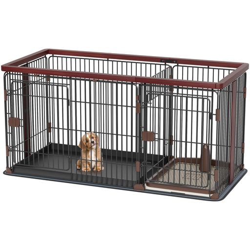 PETNNIKO 犬 ケージ ペットケージ 犬サークル 幅146×奥行68×高さ70CM 小中大型犬用 木製 室内 トイレ付き マット付き 屋根付き トイレトレーニング出来る 仕切 組立簡単 掃除しや