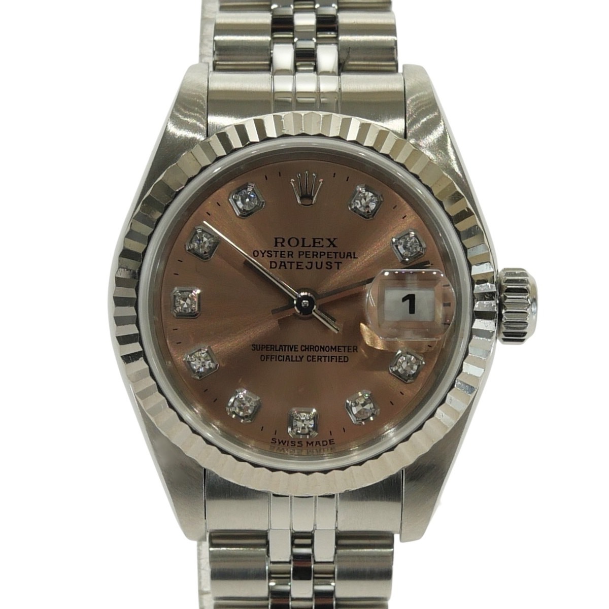 【極美品】デイトジャスト 69174G U番 K18WG 750 ホワイトゴールド 10P ダイヤモンド ピンク文字盤 ジュビリーブレス レディース 腕時計