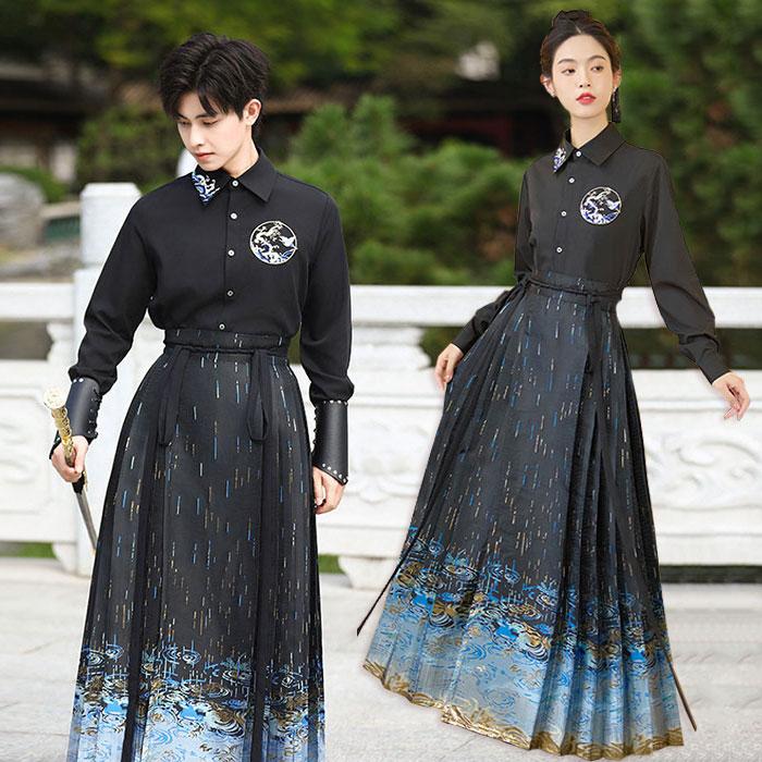 2枚購入で 2oo円FF!コスプレ衣装 漢服 メンズ レディース 上下セット 長袖トップス 巻きスカート 着脱しやすい 袖カバー 刺繍 素敵 鳳凰 プリント エスニック チャイナ服 ハロウィ