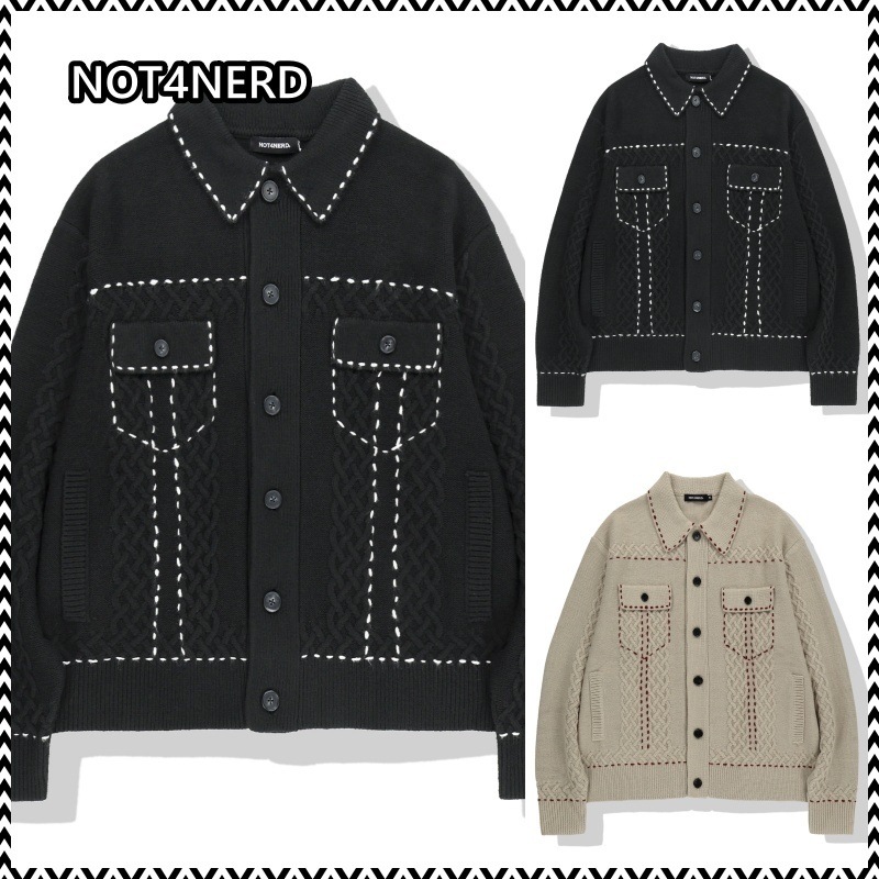 NOT4NERD Contrast Stitch Knit Trucker Jacket