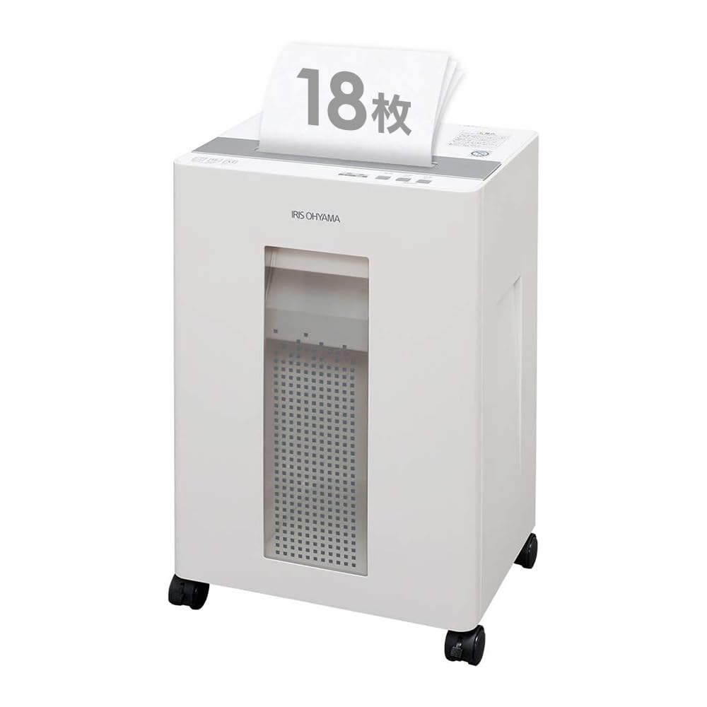 アイリスオーヤマ シュレッダー 業務用 静音 高速細断 細断枚数18枚 クロスカット ホチキス対応 連続使用15分 CD/DVD/カード対応 ダストボックス大容量30L A4/400枚収容 OF18