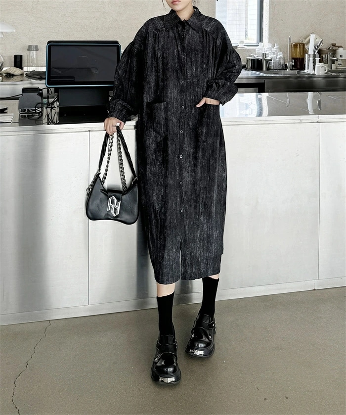 シャツワンピース ロングワンピース レディース 春秋 ワンピース ロングシャツ ロング丈 長袖 ワンピ ロングワンピ Aライン ポロシャツ 無地 折襟 前開き 体型カバー お洒落 着瘦せ カジュアル