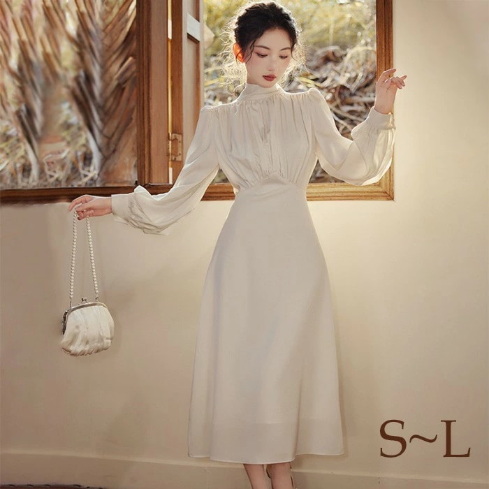 ドレス ロングドレス 袖あり 演奏会 ワンピース ピアノ発表会 ロング丈 結婚式 パーティードレス 高級感 上品 二次会 20代 30代 きれいめ 可愛い ベージュ 7,698円