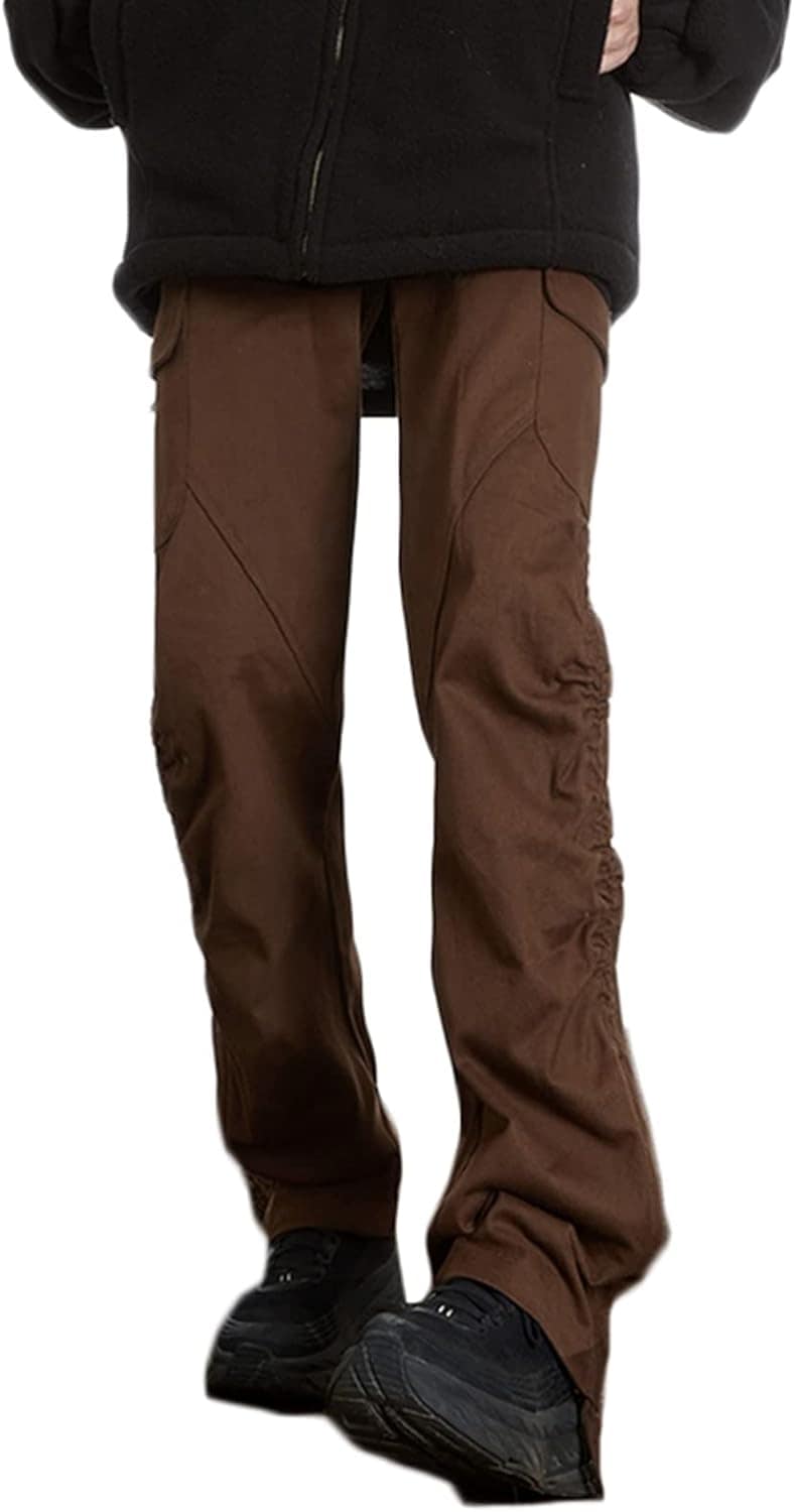メンズ ロングパンツ ドレトロ 長ズボン ローストリング シワ 折り目 デザイン性 無地 ルーズ ストリート系 ダンスウェア 男女兼用 カジュアル 韓国風 ジュニア ファション ヴィジュアル