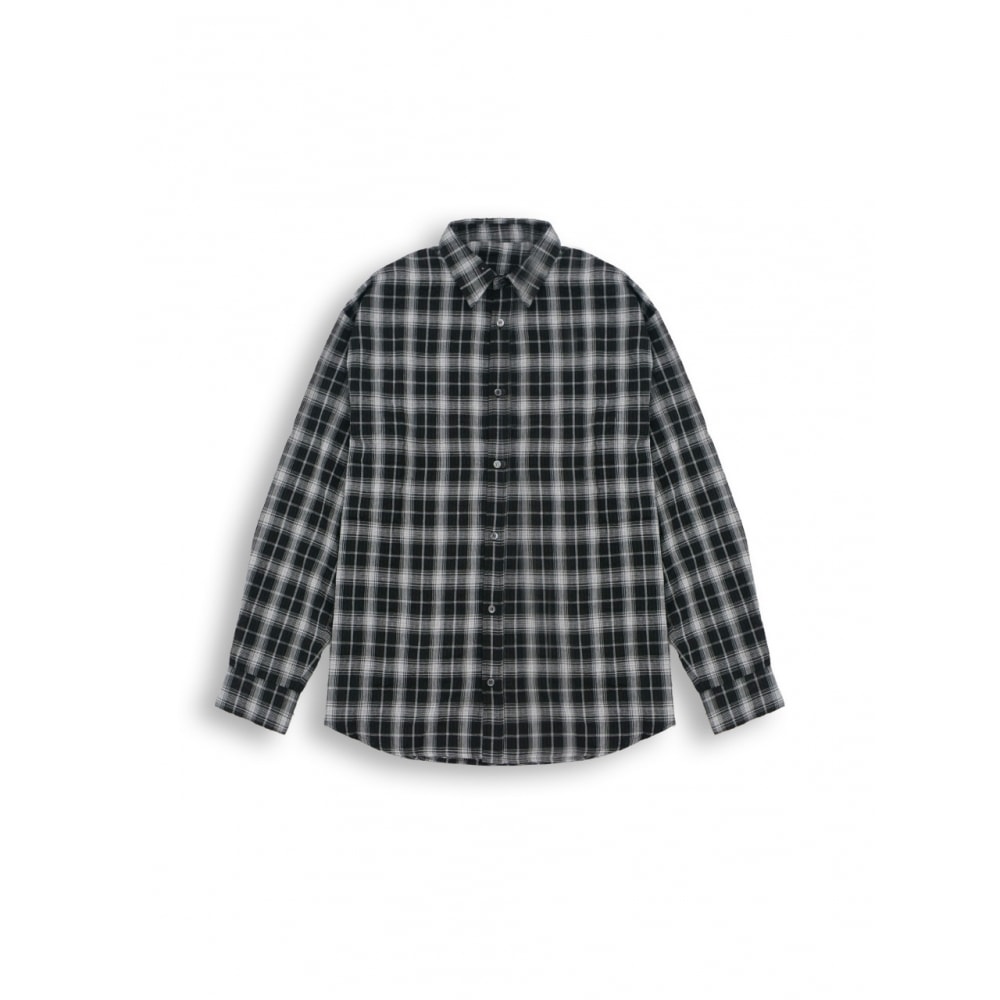ABEEHUMS バックロゴリネンルーズフィットチェックシャツ ABH366 118 ブラック