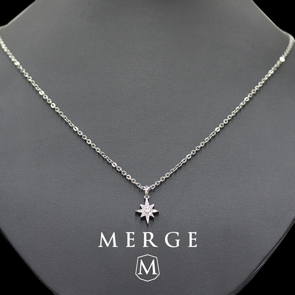 マージ ステンレス ネックレス チェーン メンズ 星 スター ダイヤモンド チェーンネックレス シルバー 大人 シンプル かっこいい おしゃれ プレゼント 男性 誕生日 結婚祝い 結婚記念日 夫 旦那