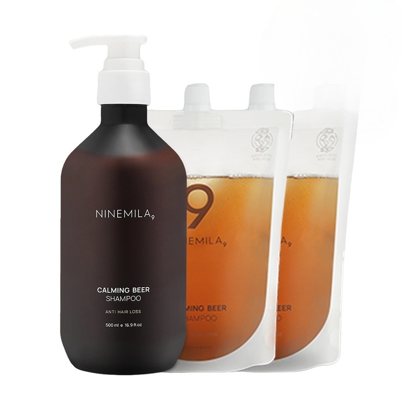 ナインミラーカミンビール（ビール酵母）脱毛シャンプー（+詰め替え追加選択）グレープフルーツ香500ml3個