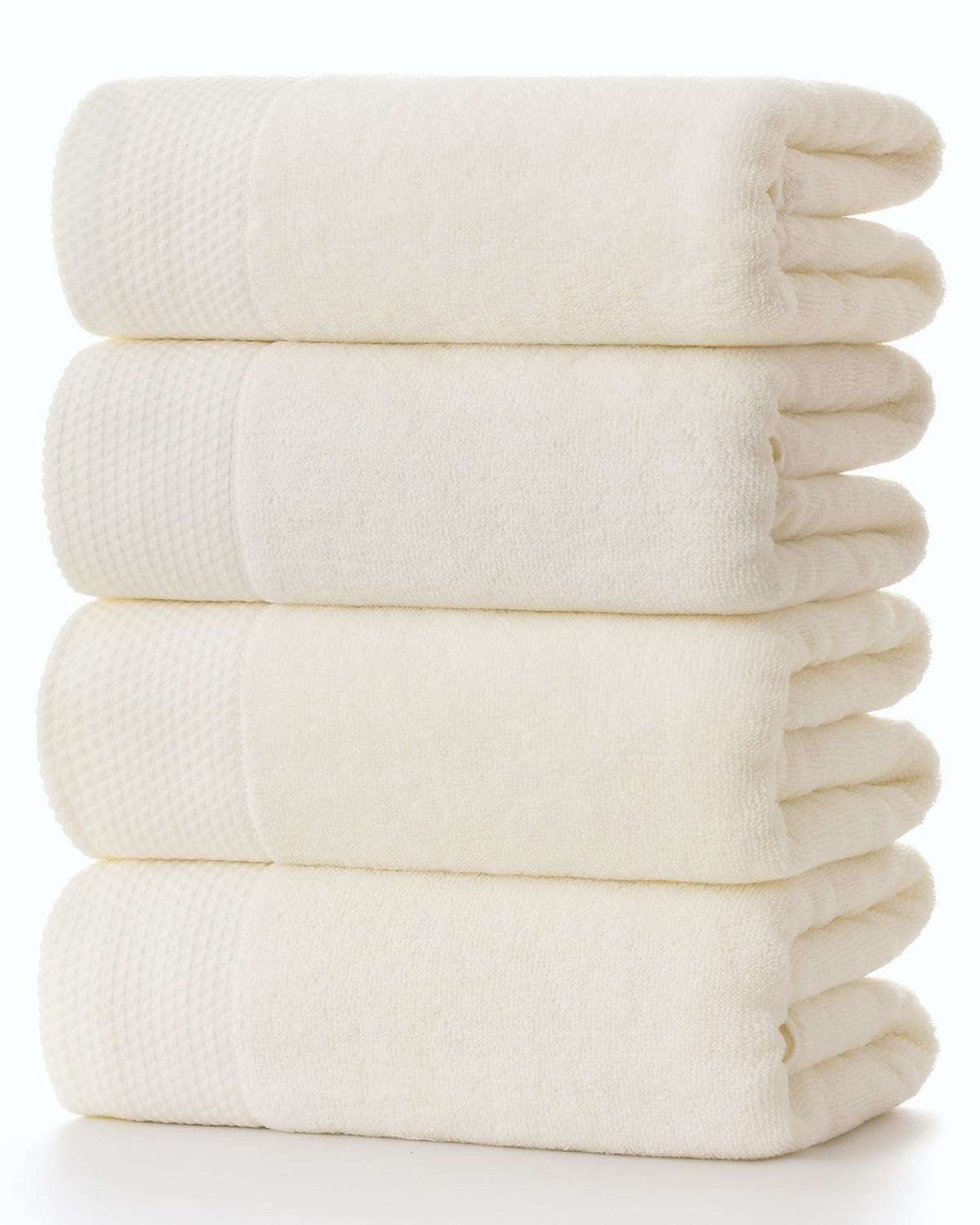 バスタオル 綿100% 大判 ホテル仕様 ふわふわ[約70x140cm 4枚セット アイボリー]高速吸水 速乾 耐久性 業務用 サロン お風呂上がり 柔らか肌触り バス用品