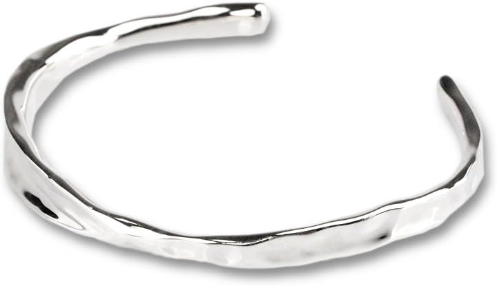 メンズ バングル シルバー ブレスレット 925 シンプル 槌目 アシメ サイズ調節可 レディース( シルバー)