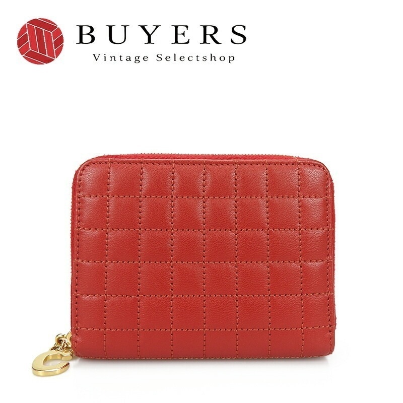 中古 セリーヌ コンパクトジップウォレット CELINE 10B663BFL.27ED Cチャーム カーフスキン レッド 赤 G金具 小物 compacr zipped wallet【中古】