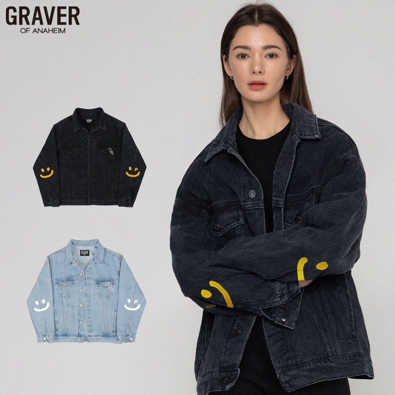 [UNISEX]エルボードローイングスマイルDENIM JACKET_2color