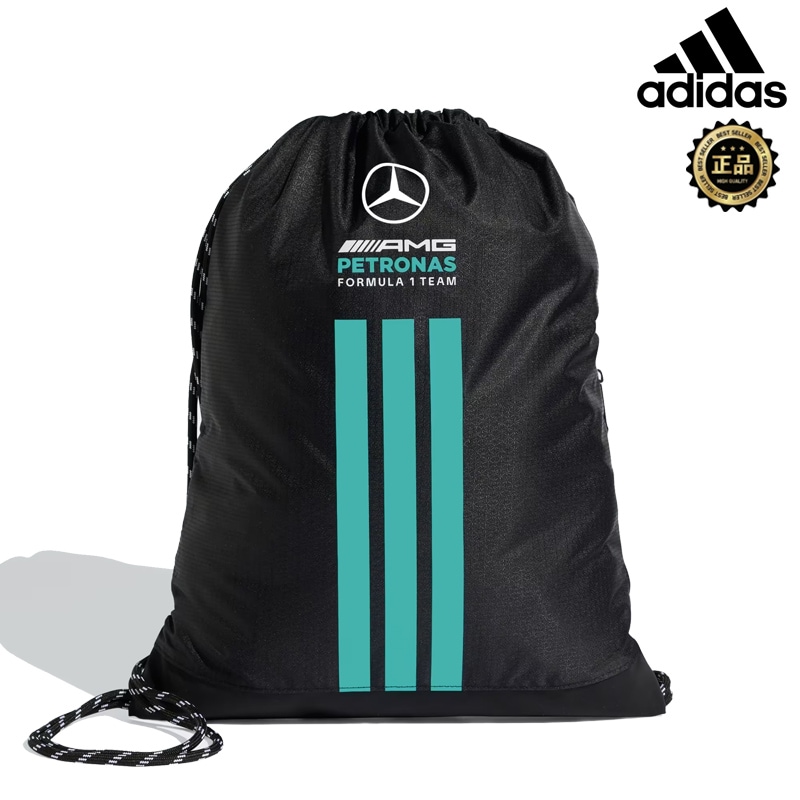 KF1780 Mercedes AMG Petronas F1 ジムサック ドローストリング 軽量 収納 通学 通勤 旅行 3ストライプ ロゴ カジュアル ユニセックス コーデ提案 ニット ジャケット