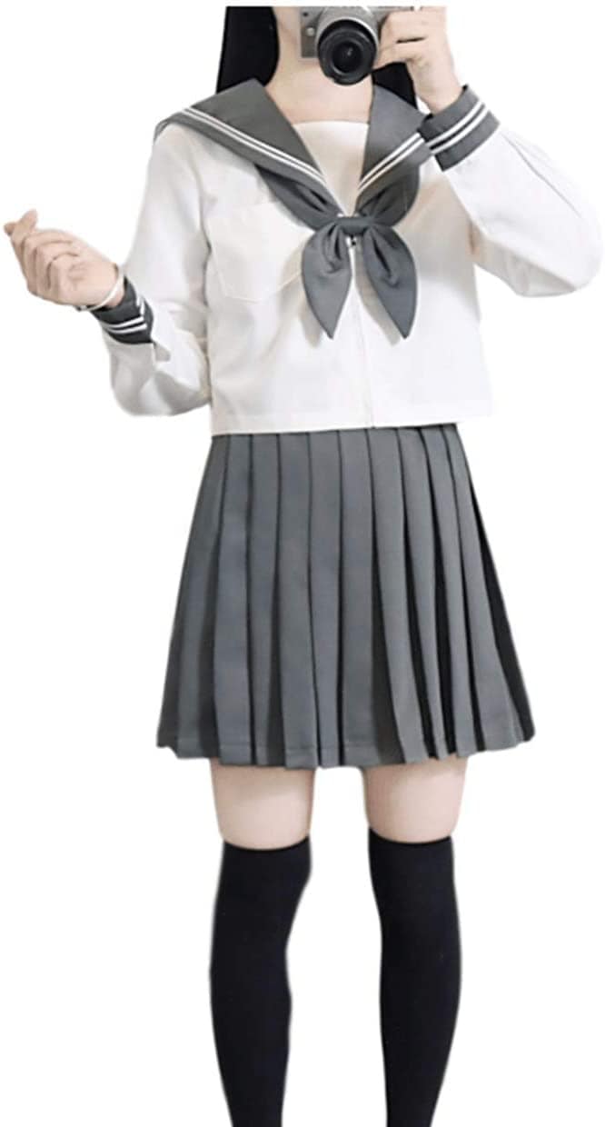 セーラー服 長袖 グレー 白い コスプレ JK制服 蝶結び付き 4点セット コスプレ衣装 女子高校生