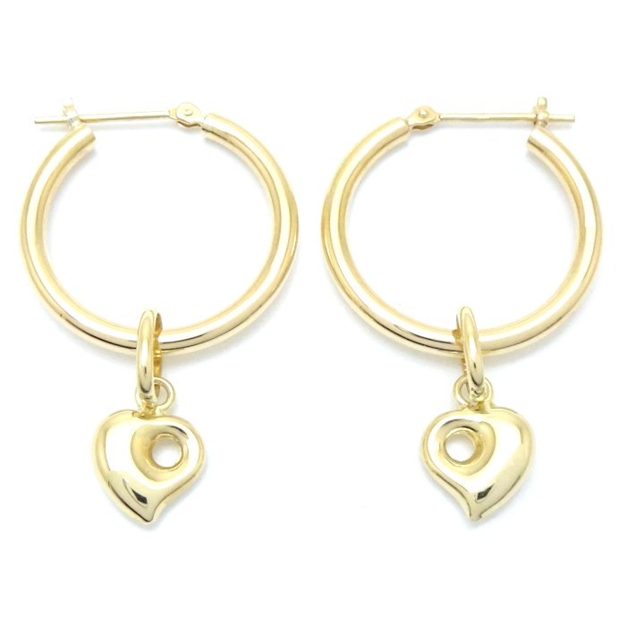 ハートチャーム付き フープ ピアス K18YG イエローゴールド/28110【中古】