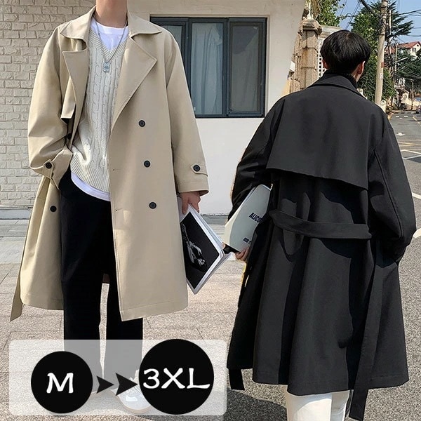 【韓国ins大人気】トレンチコート メンズ 韓国風 スプリングコート ドロップショルダー 春コート ロング トレンチ コート春 秋 アウター 無地 シンプル カジュアル ビジネス 通勤 就活 M/L/