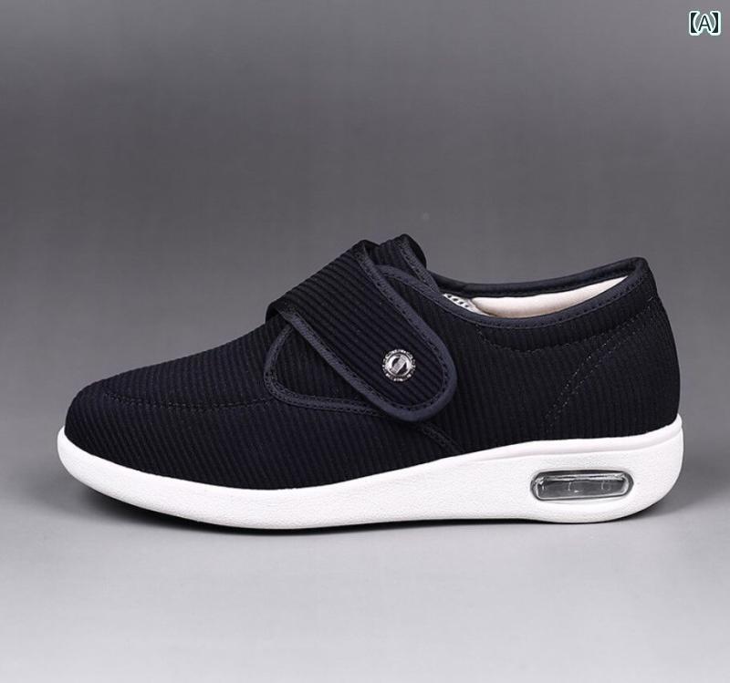 コンフォートシューズ レディース 婦人靴 シニア 面ファスナー 履きやすい 幅広 外反母趾 春秋 ブラック ブルー ブラウン