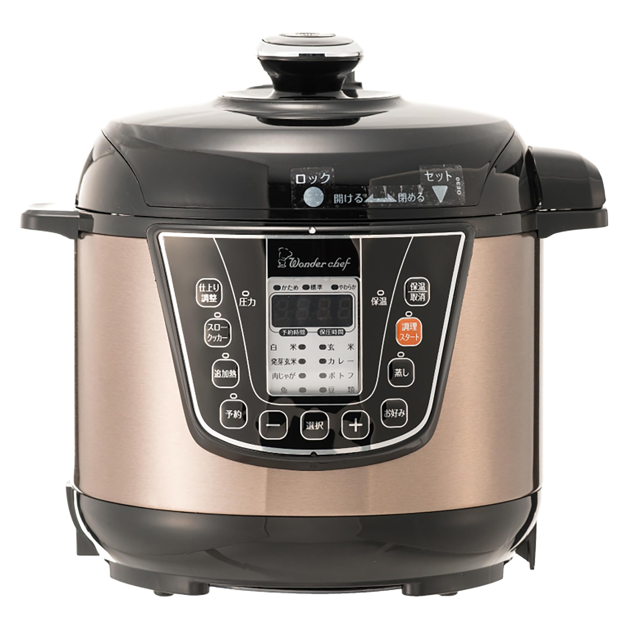 [ワンダーシェフ] 電気圧力鍋 マイコン式 3L 8種類のコース レシピブック付き OEDC30 ワンタッチ ガラス蓋付き 4つの調理法(スロークッカー調理/煮る/蒸す/予約) かんたん操作 炊飯 煮