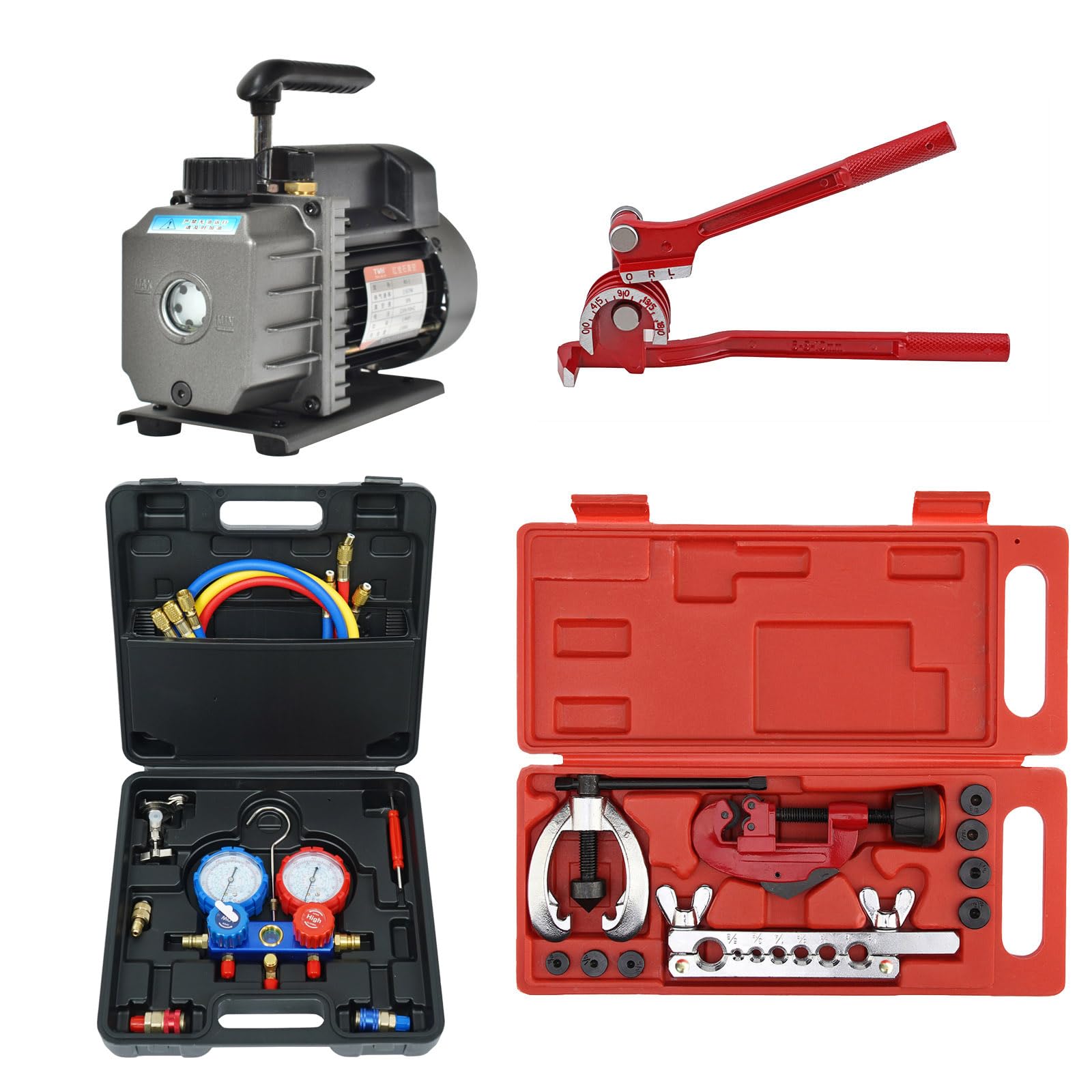 電動真空ポンプ エアコン修理 逆流防止機能 カーエアコン 自動車 小型 強力 真空引き 家庭用エアコン ミニポンプ 冷媒工具セット メンテナンス (4点set)