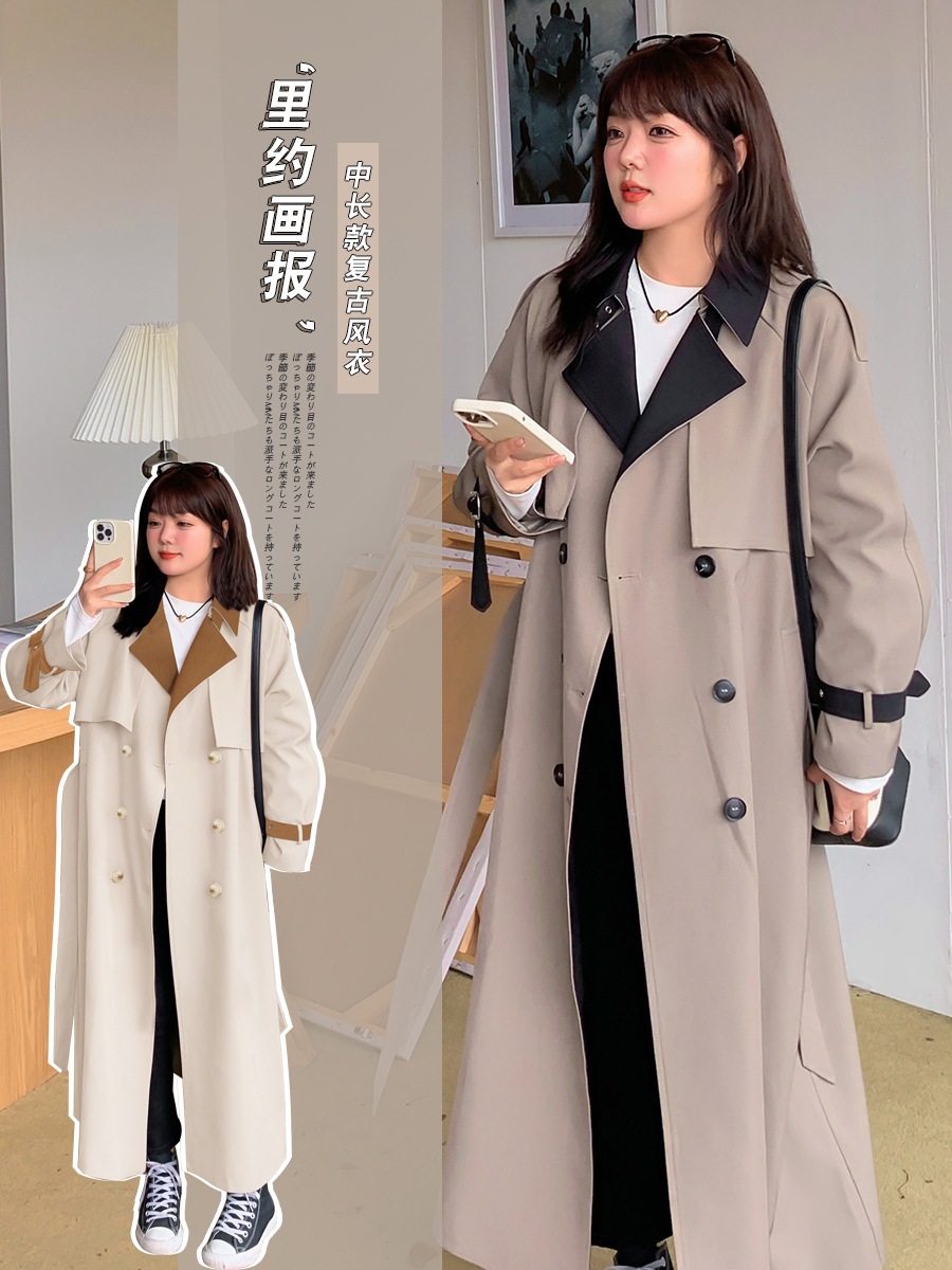 【ぽちゃまに】 春秋 トレンチコート ロングコート レトロ 通勤 大きいサイズ 体型カバー レディース ウインドブレーカー アウターメガ割