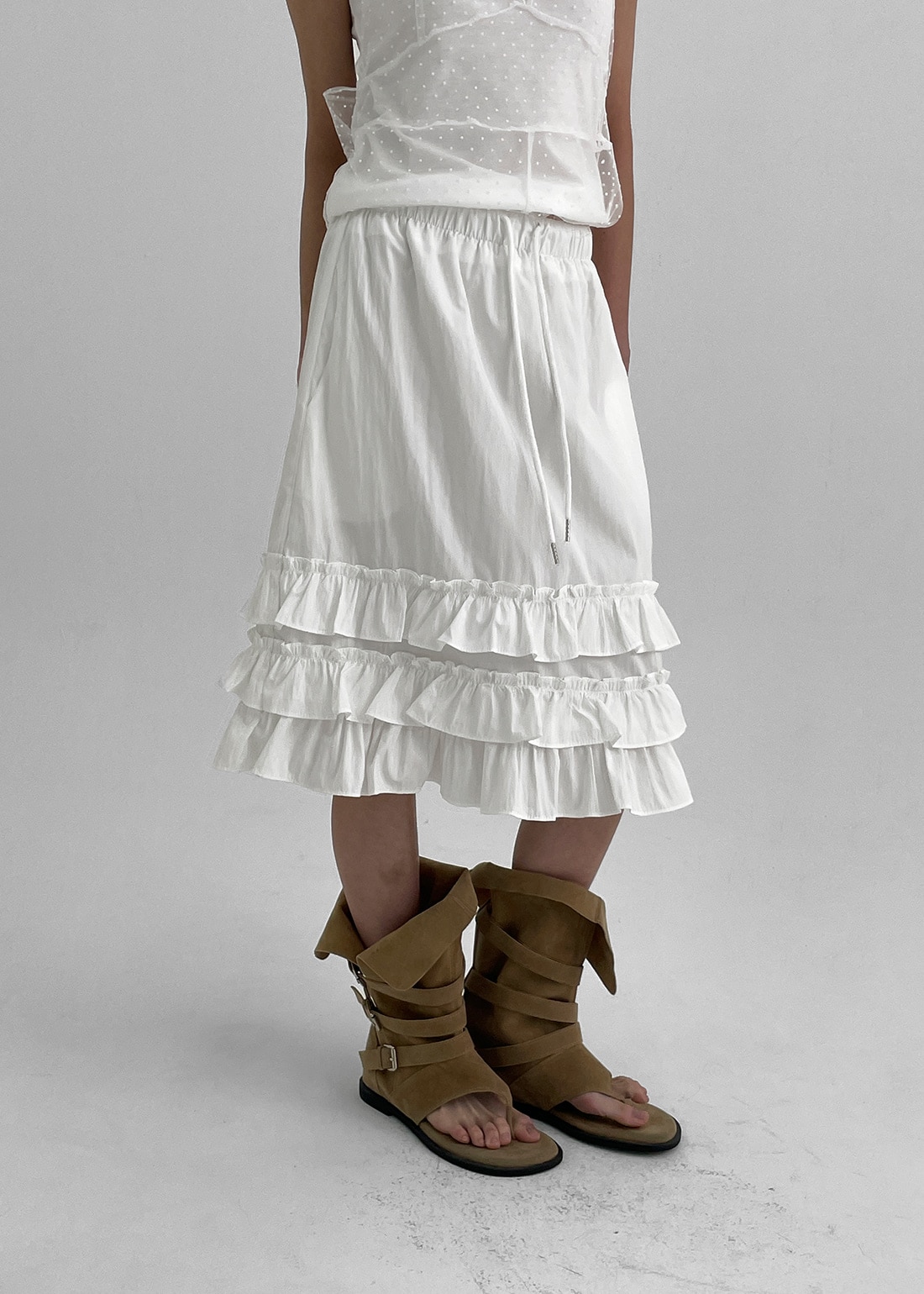 フォールデンフリルバンディングミディスカート