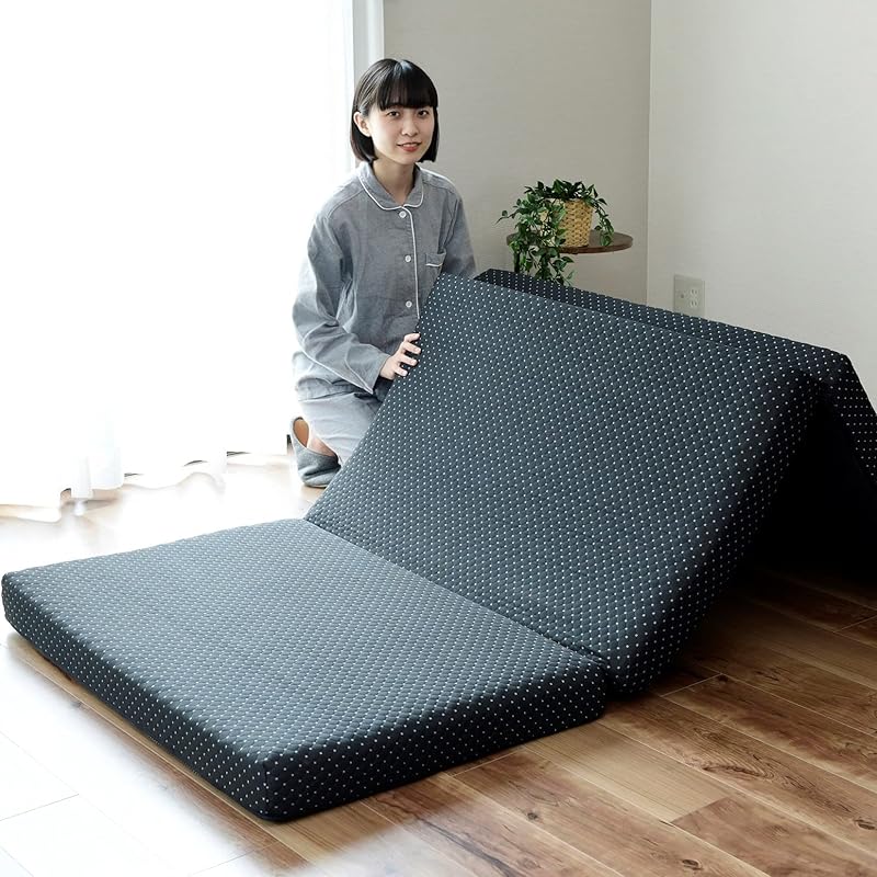 【即納】[山善] マットレス シングル 3つ折り 2層構造(低反発＆高弾性) 40D/25D 極厚10 凹凸加工 抗菌 防臭 カバー洗濯OK (高弾性ハイエンドマットレス バクミン) ブラック IG