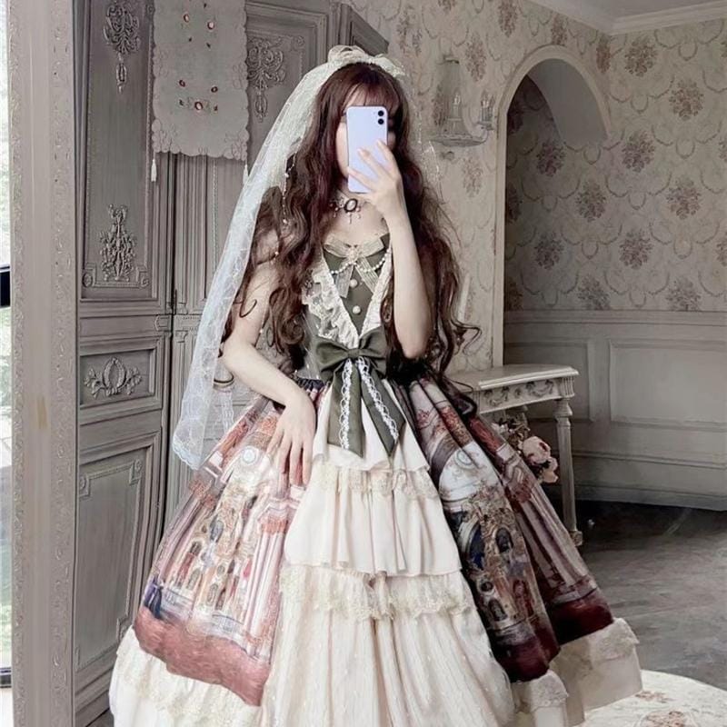 Lolita 文化祭 メイド服 二次元 オリジナル正規品宮廷油絵柄レトロ日常ストラップワンピーススカート 5,254円