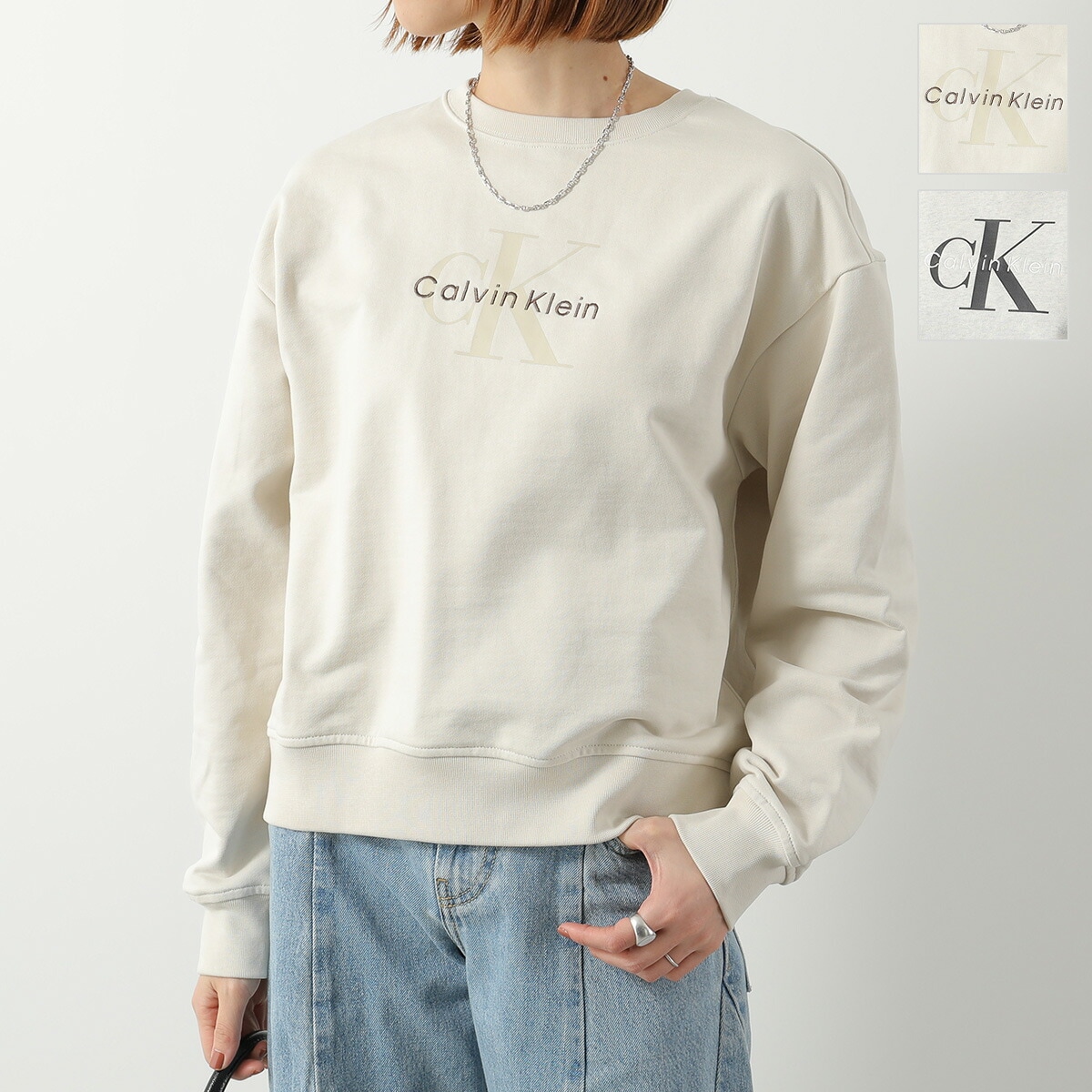 CALVIN KLEIN JEANS カルバンクライン ジーンズ トレーナー 47B234G レディース スウェット モノグラムロゴ フレンチテリー セットアップ可能 カラー2色