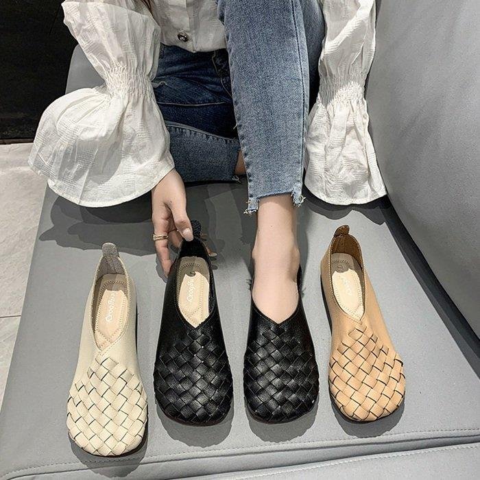 スリッポンレディースパンプス編む柔らかシンプル無地ローヒールぺたんこ夏春秋痛くない履きやすいフラットシューズ 5,244円