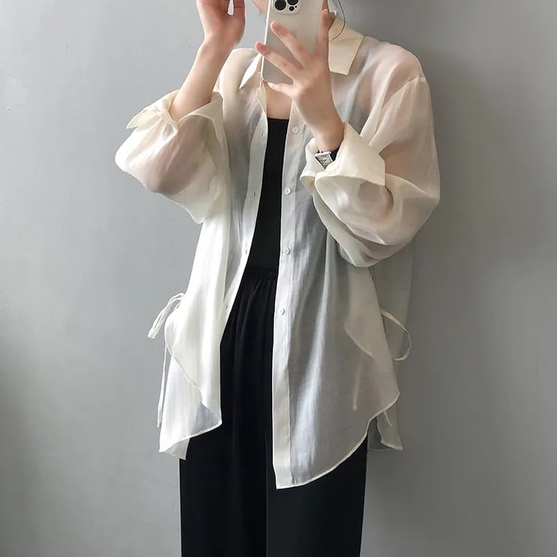 レディース長袖カットソー 韓国ファッションシンプル綺麗め襟付きトップス 日焼け対策UVカット 春夏秋冬 白 緑 桃 黄 青 20～40代向け