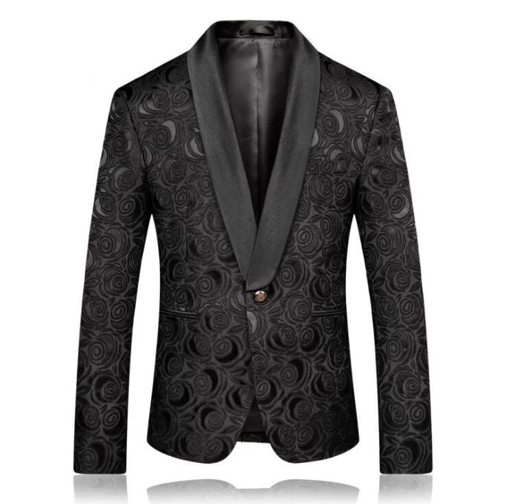 ジャケット メンズ礼服 ジャカード M-5XL 司会者 パーティー ブラック 忘年会 新年会 前撮り ウェディング 結婚式 余興 タキシード 演出服 テーラード ステージ衣装 花柄スーツジャケット 舞