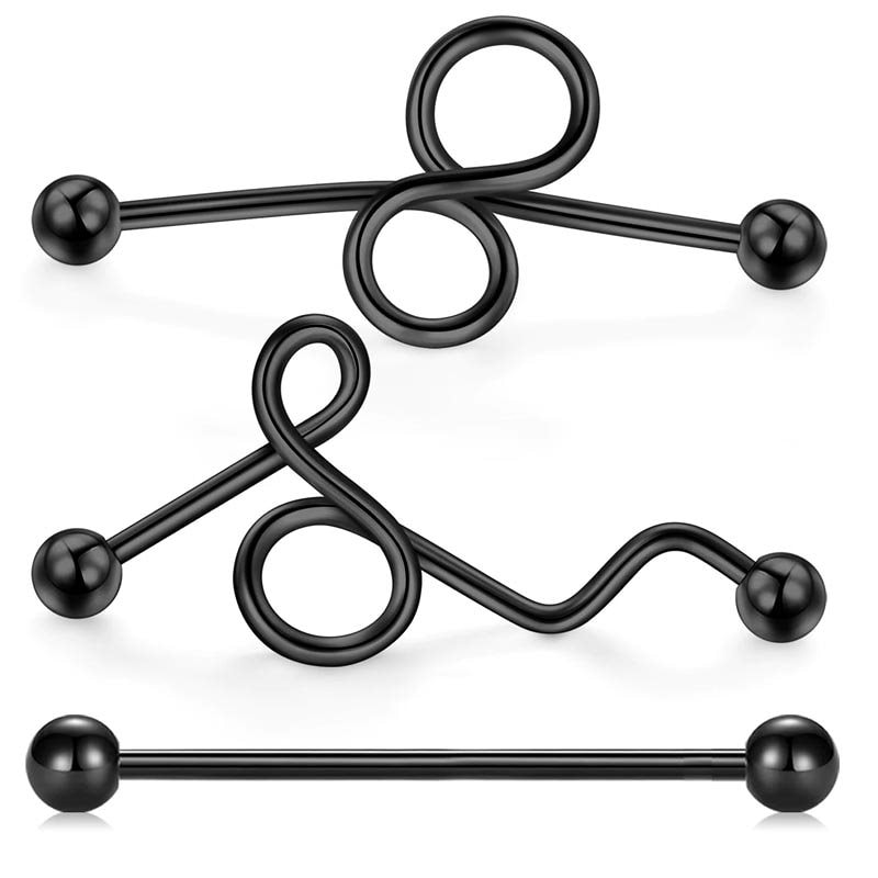 [14G ロングバーベル 長い ストレートバーベル ボディピアス] ブラッククレイジーツイスト インダストリアル ボディーピアス 14ゲージ メンズ レディース ステンレス bb426xxxxxxxx