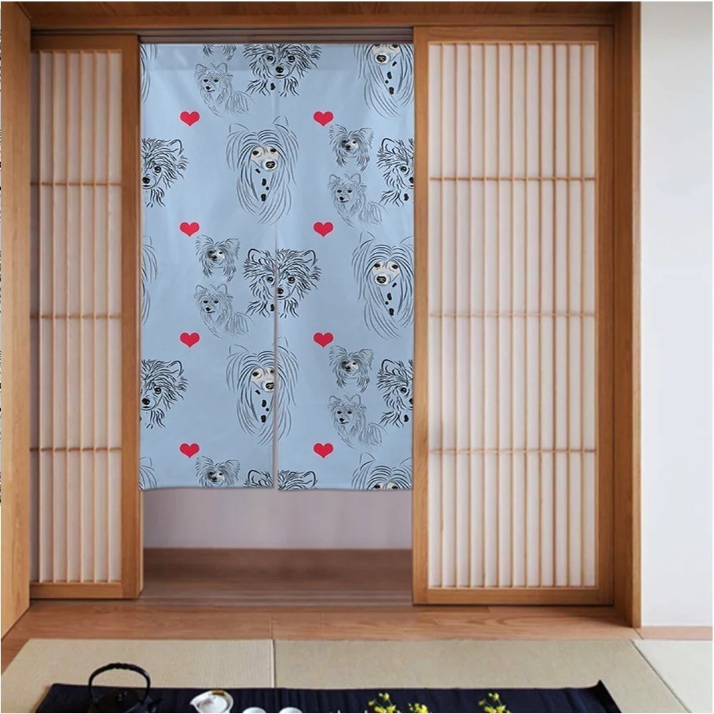 カーテン3456in ブルー-チャイニーズクレステッド 良いドレープ滑らかでしわになりにくい